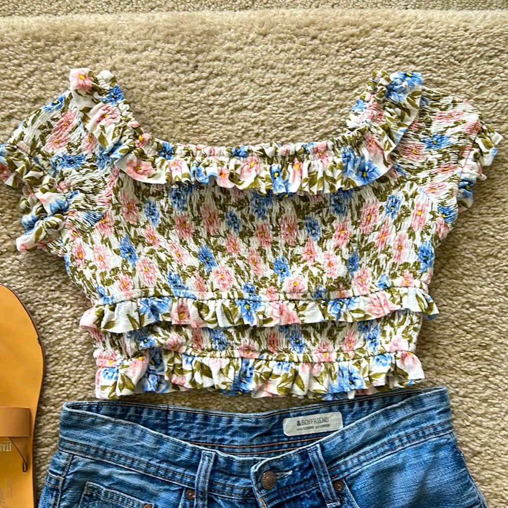 ASTR The Label Tori Off the Shoulder Smocked Crop Top - Picture 6 of 6